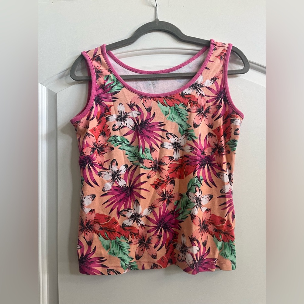Lands' End Pink Sleeveless Tank Top with Tropical Print